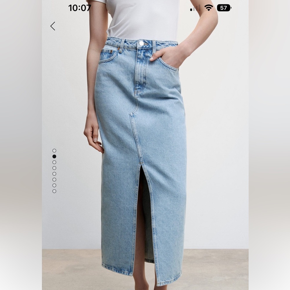 Mango Medium Blue Slit Denim Midi Maxi Skirt medium